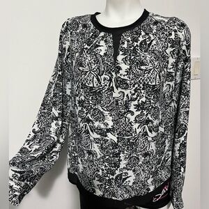 Forever21 Chiffon Black White Blouse Top Size M